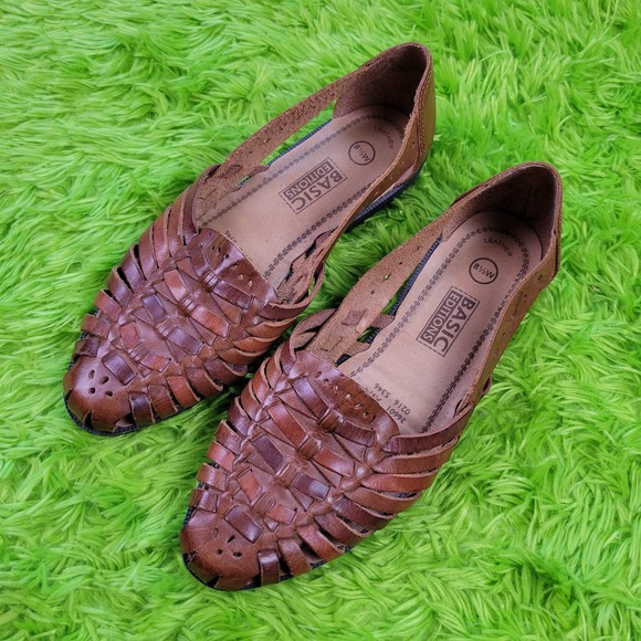 Basic Editions Shoes - Vintage Leather Woven Slip on Sandals, Womens 8.5W